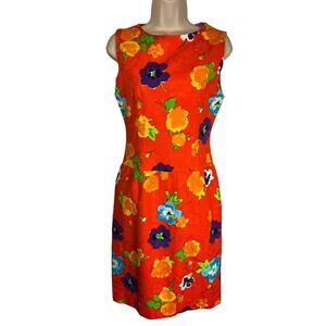 John Dunn Couture Floral Cocktail Dress 6 Silk Lined Fitted Pencil Bold Vivid
